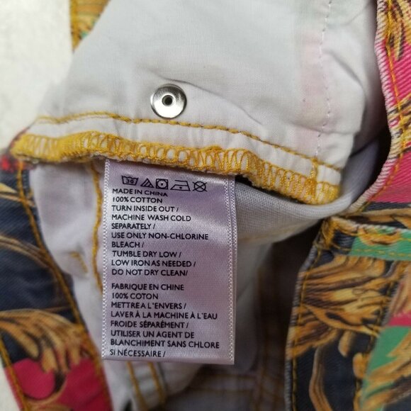 BDG Womens Paisley Print Cuffed Jean Shorts Casual 5-Pocket Pink Green Cotton - Picture 3 of 5